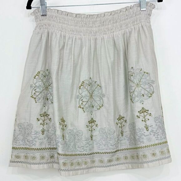 Blue Tassel Collection Gray Gold Metallic Silk Blend Embroidered Medallion Skirt - Picture 1 of 16